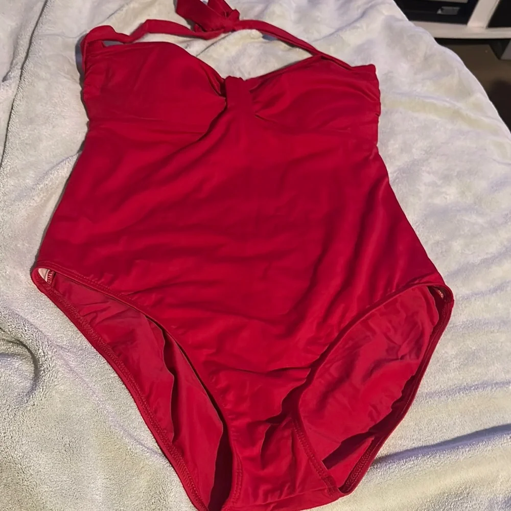 Lauren Ralph Lauren Red Sweetheart One Piece Halter Swimsuit